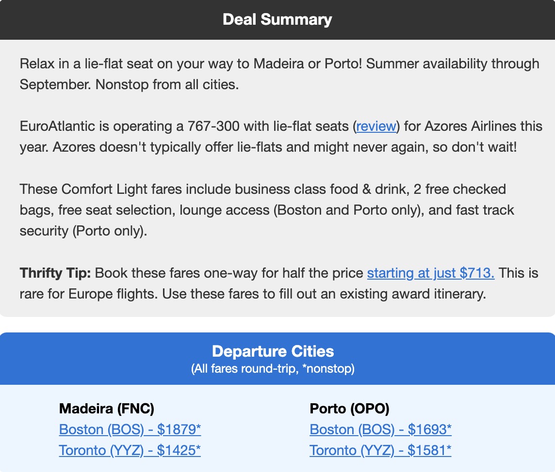 Azores Airlines business class