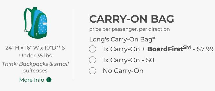 Baggage selection with status on Frontier Airlines