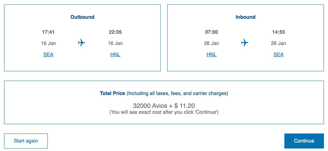 British Airways Partner Redemption SEA to HNL roundtrip