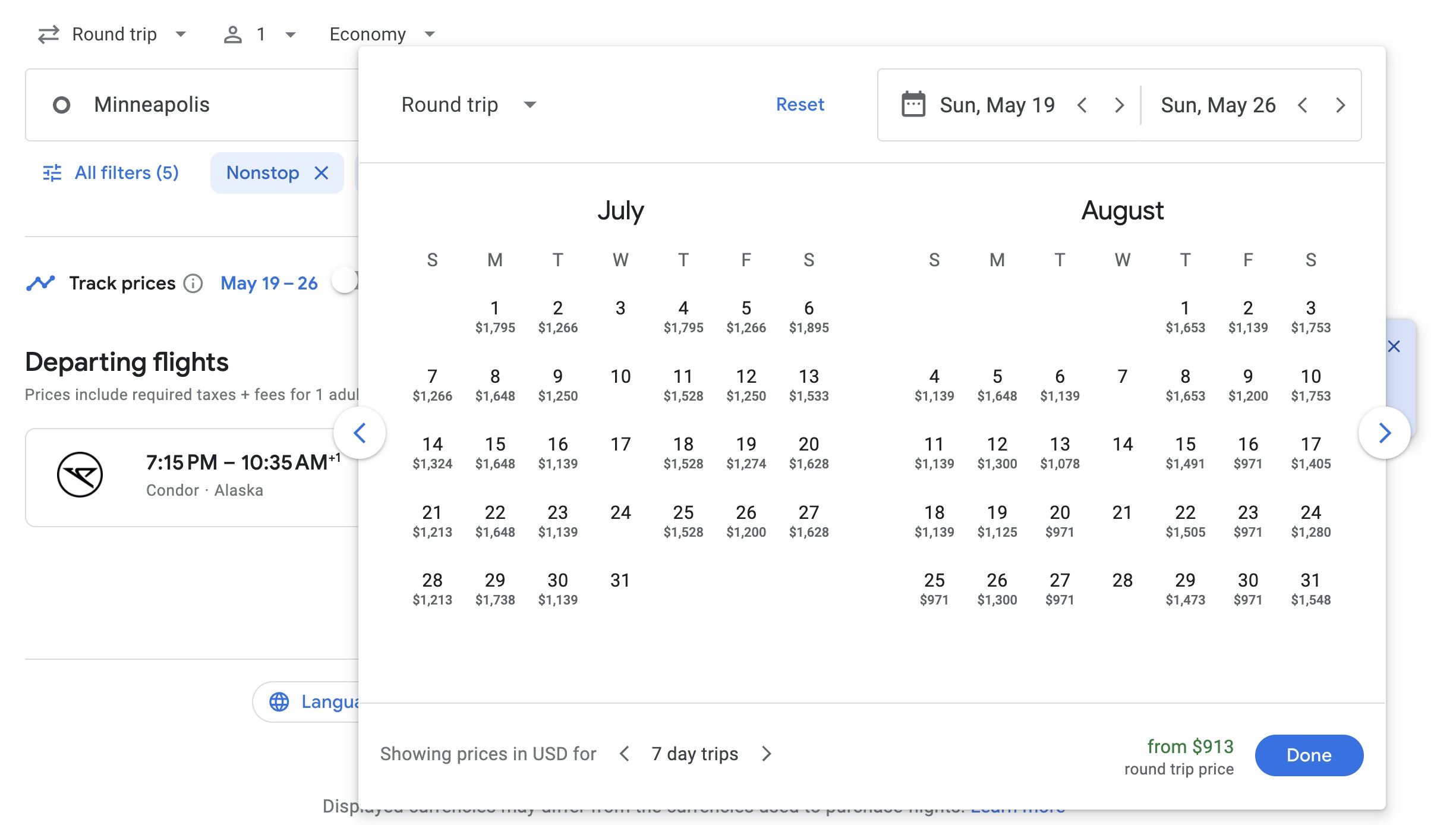 Condor economy prices