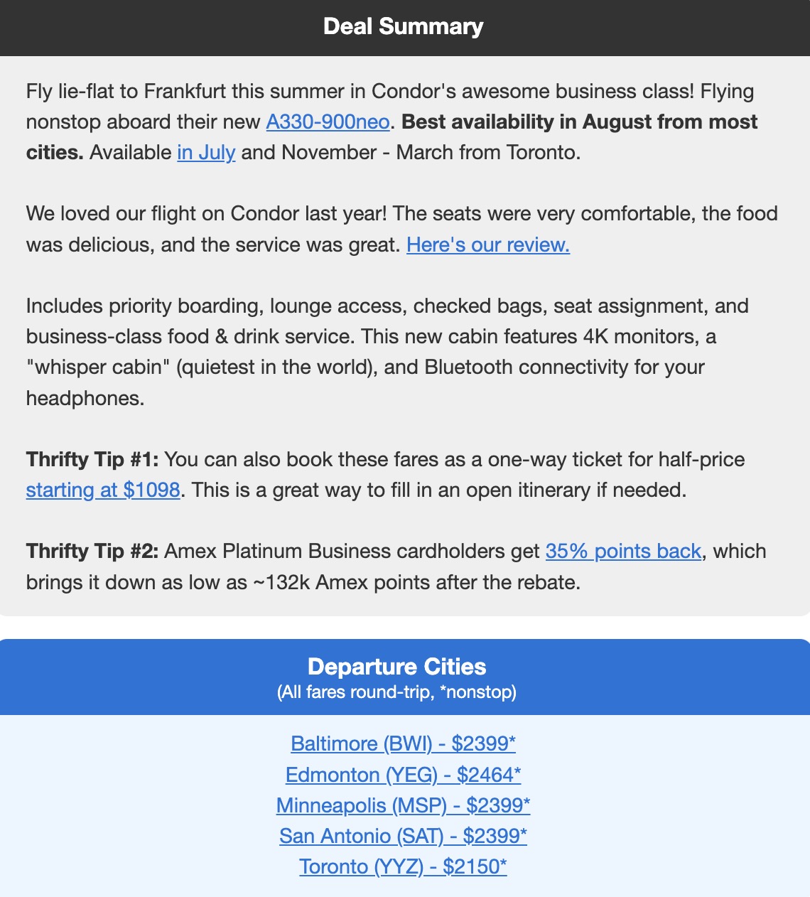 Condor airlines business class