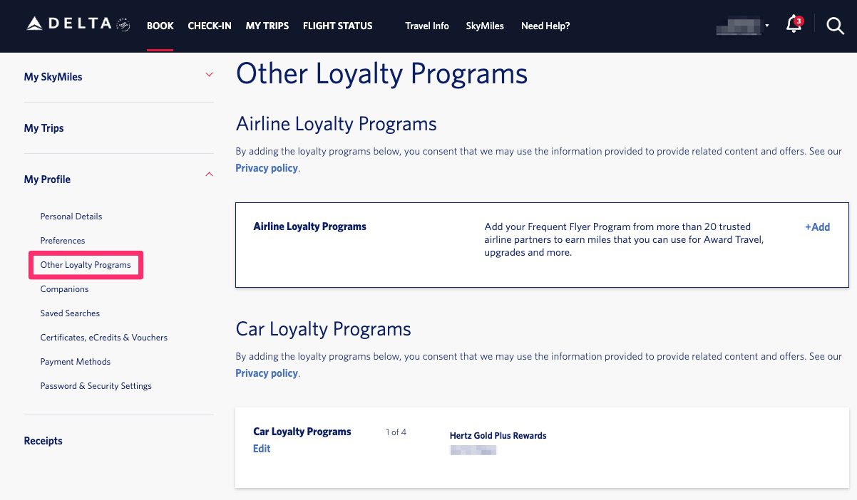 Hertz President's Circle status enrollment via Delta Diamond or Platinum Medallion Status