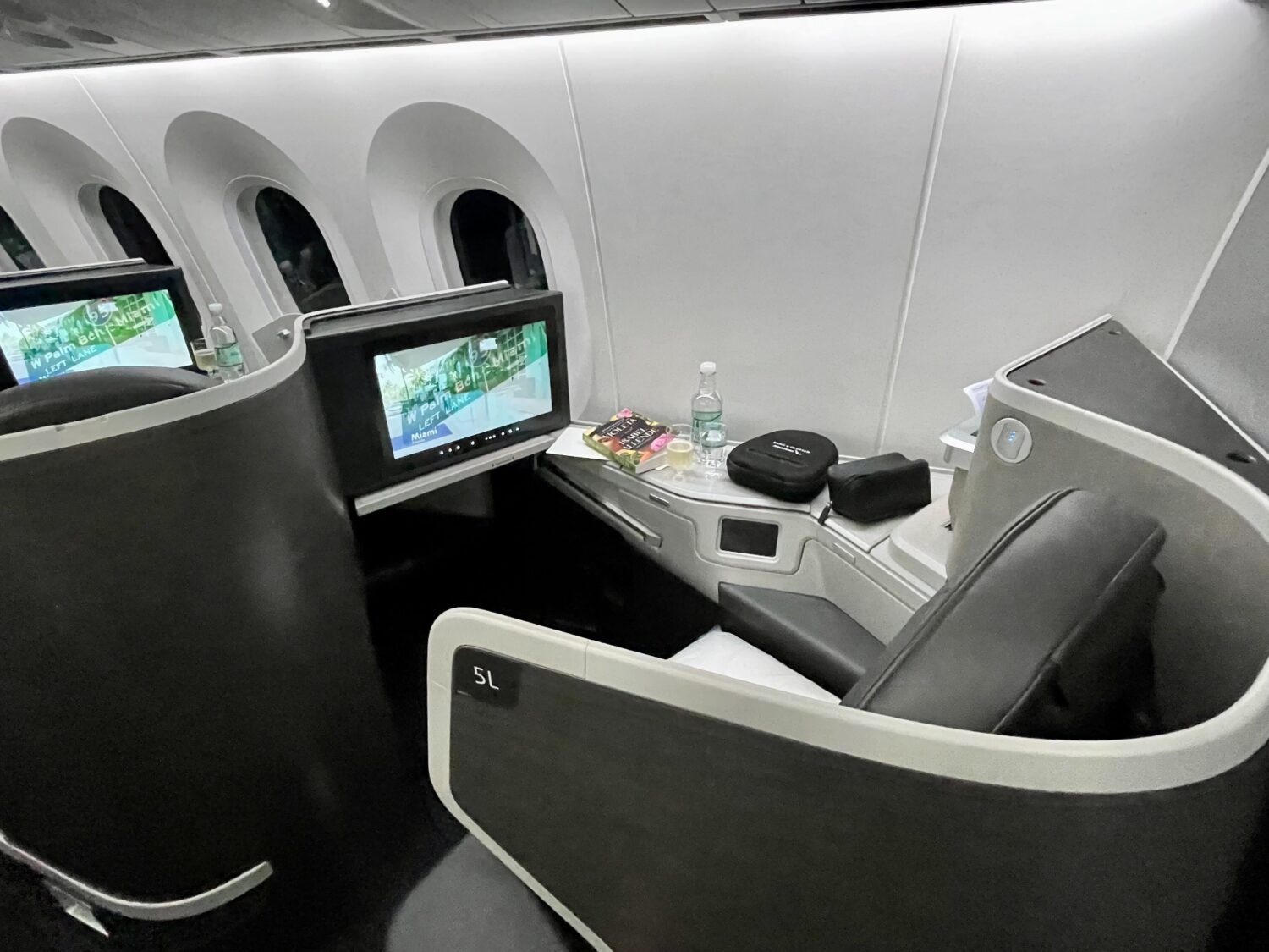 American Airlines business class on a flight from Santiago (SCL) to Dallas (DFW).