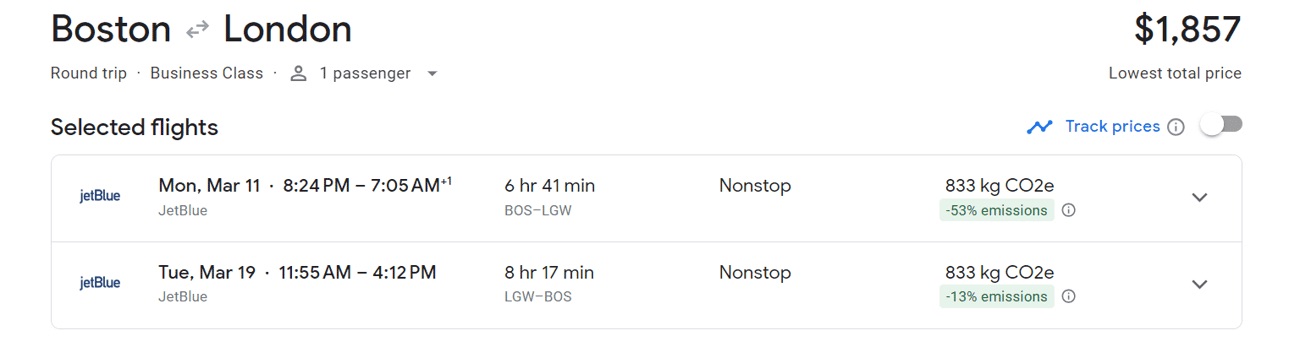 JetBlue Mint BOS-LHR flight deal