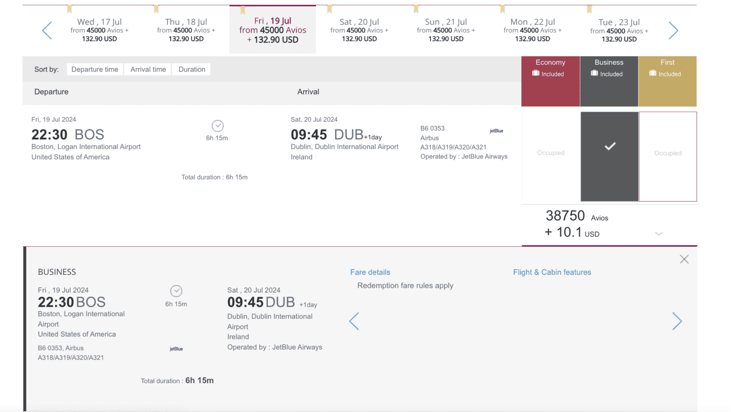JetBlue business class flights booked through Qatar Airways