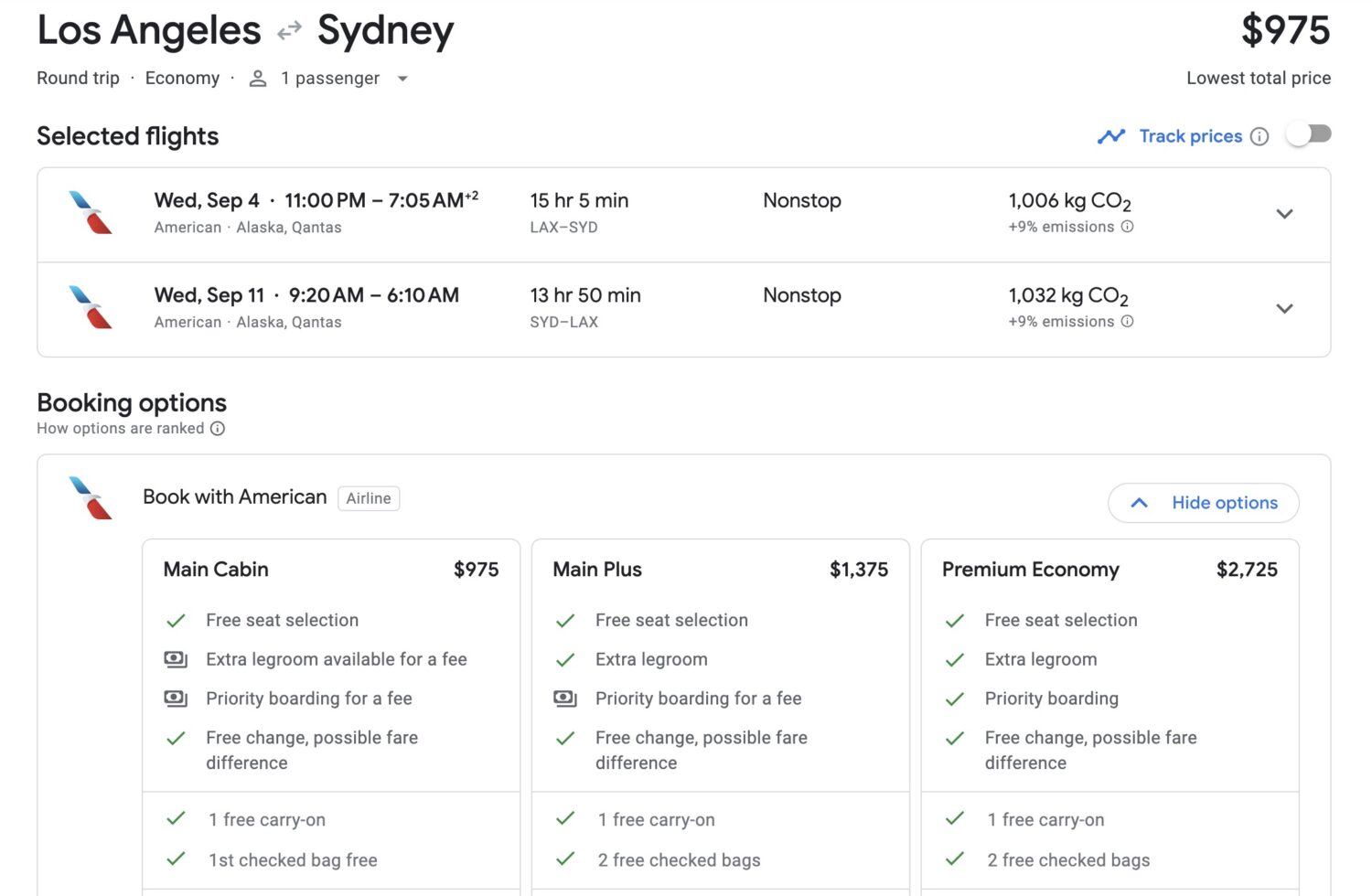 LAX-SYD AA Main Cabin