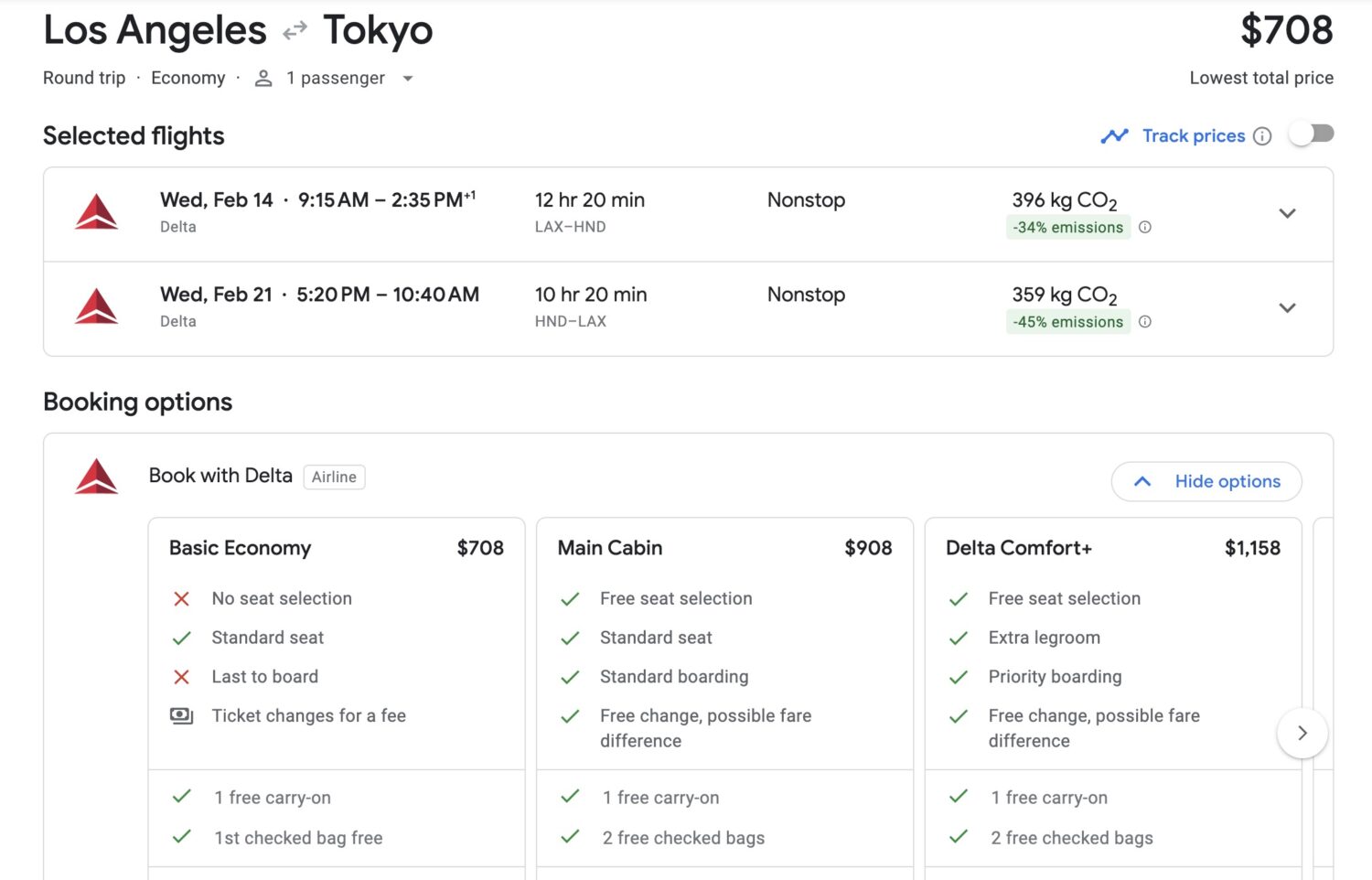 Los Angeles to Tokyo Delta