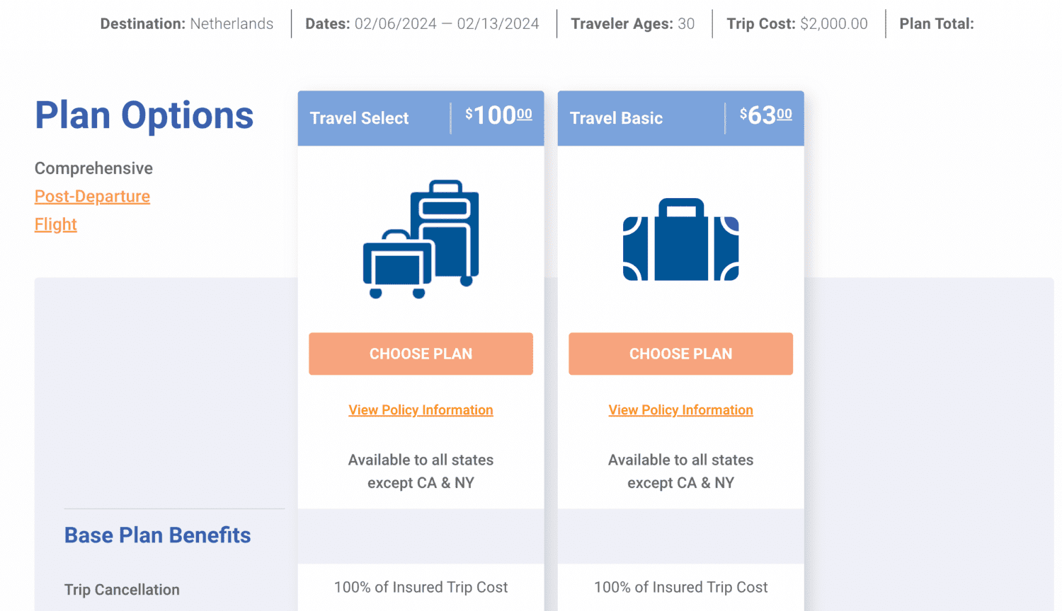 Travelex travel insurance sample plans 
