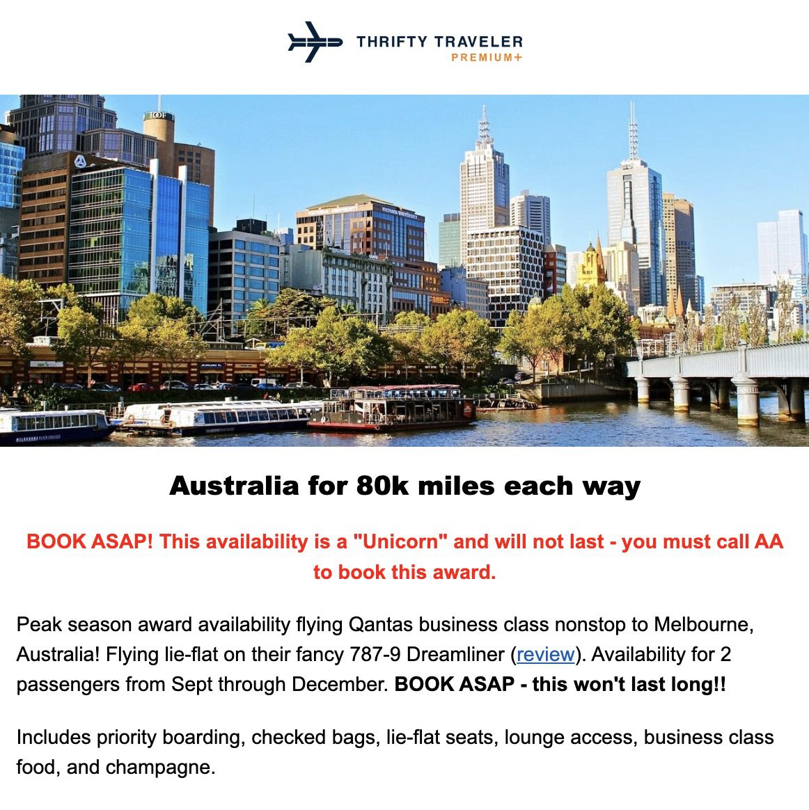 Melbourne Qantas business class deal