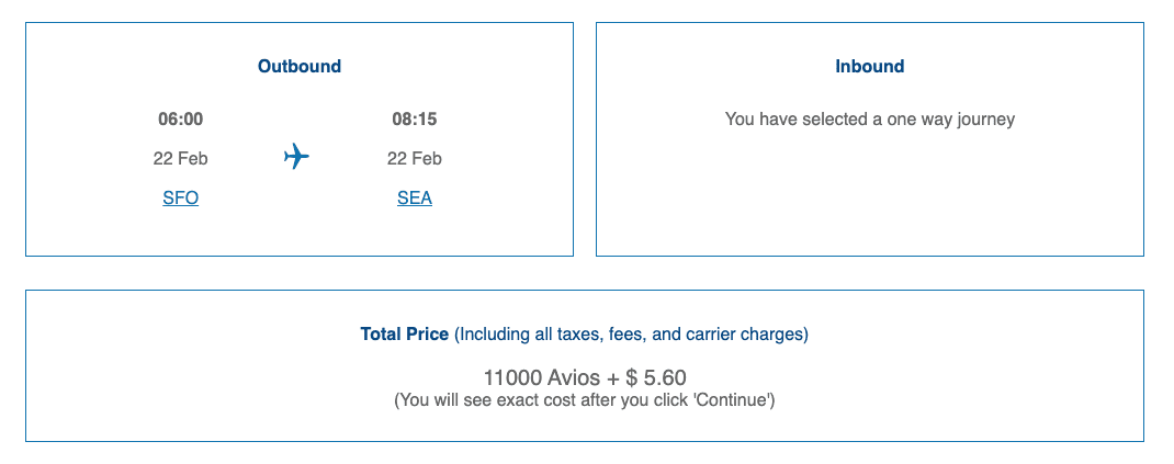 sfo - sea ba award on alaska