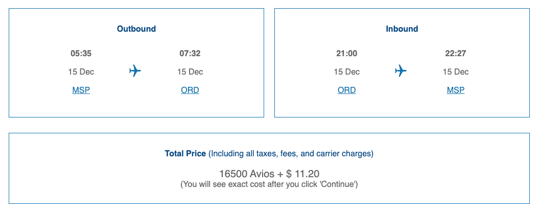 msp-ord roundtrip avios booking after devaluation