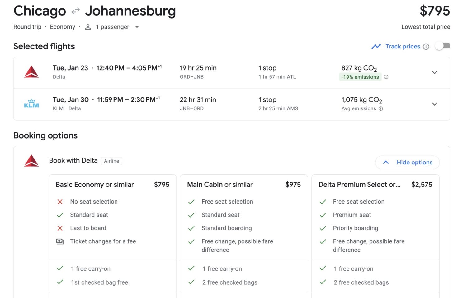 Chicago to Johannesburg Basic Economy