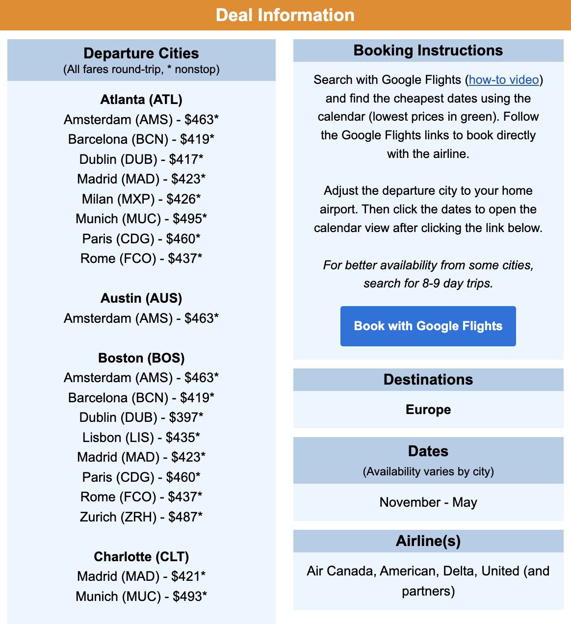 Cheap flights to Europe