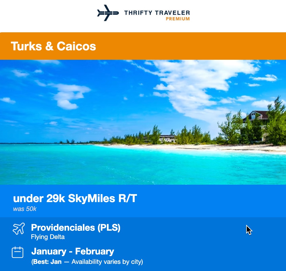 Thrifty Traveler Premium flight deal to Turks & Caicos for under 29,000 SkyMiles roundtrip