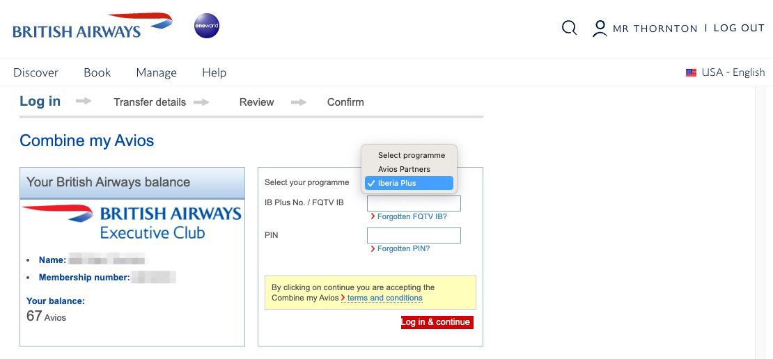 British Airways Iberia Avios transfer