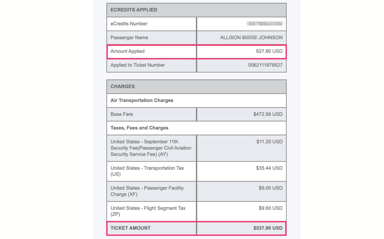 Example of rebooking a flight for a refund