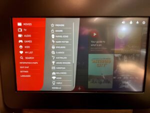 entertainment screen in Qantas business class