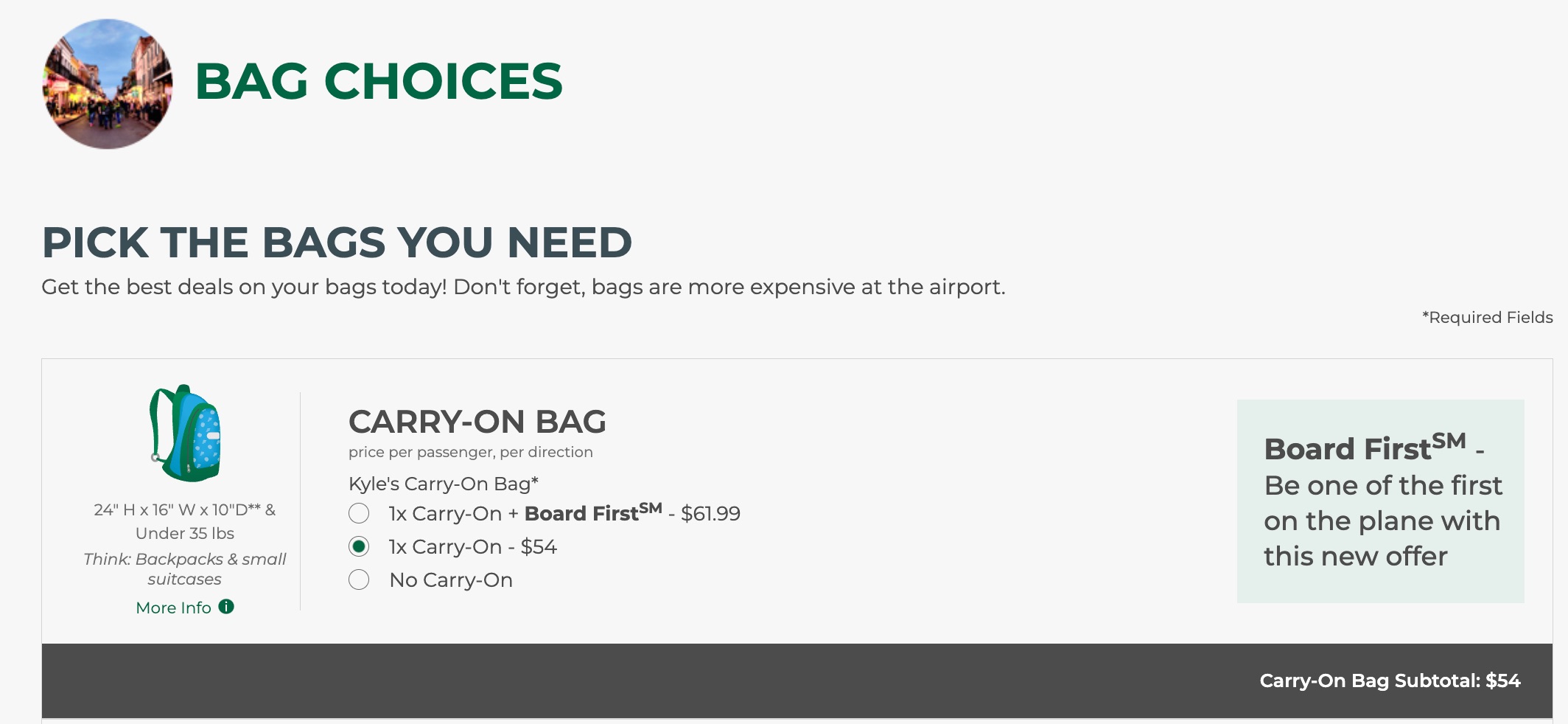 page explaining bag choices 