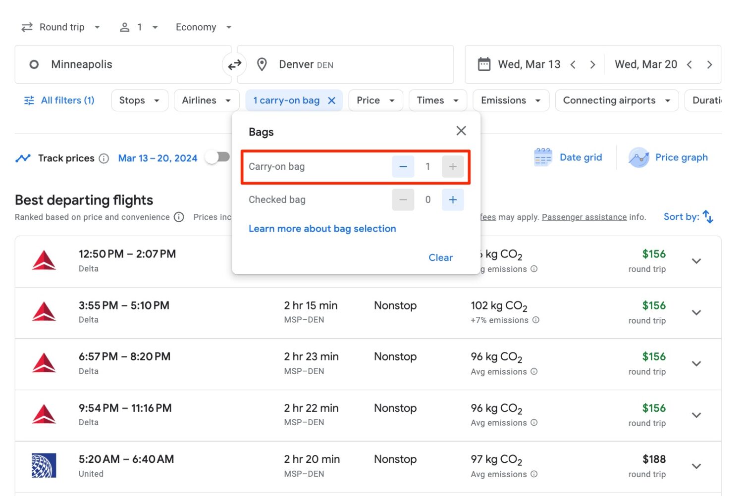 google flights filter