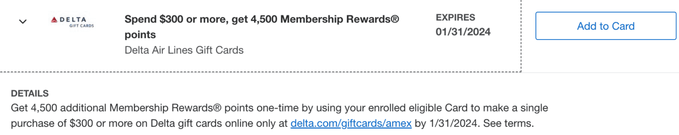 Delta spend $300, earn 4,500 Amex points