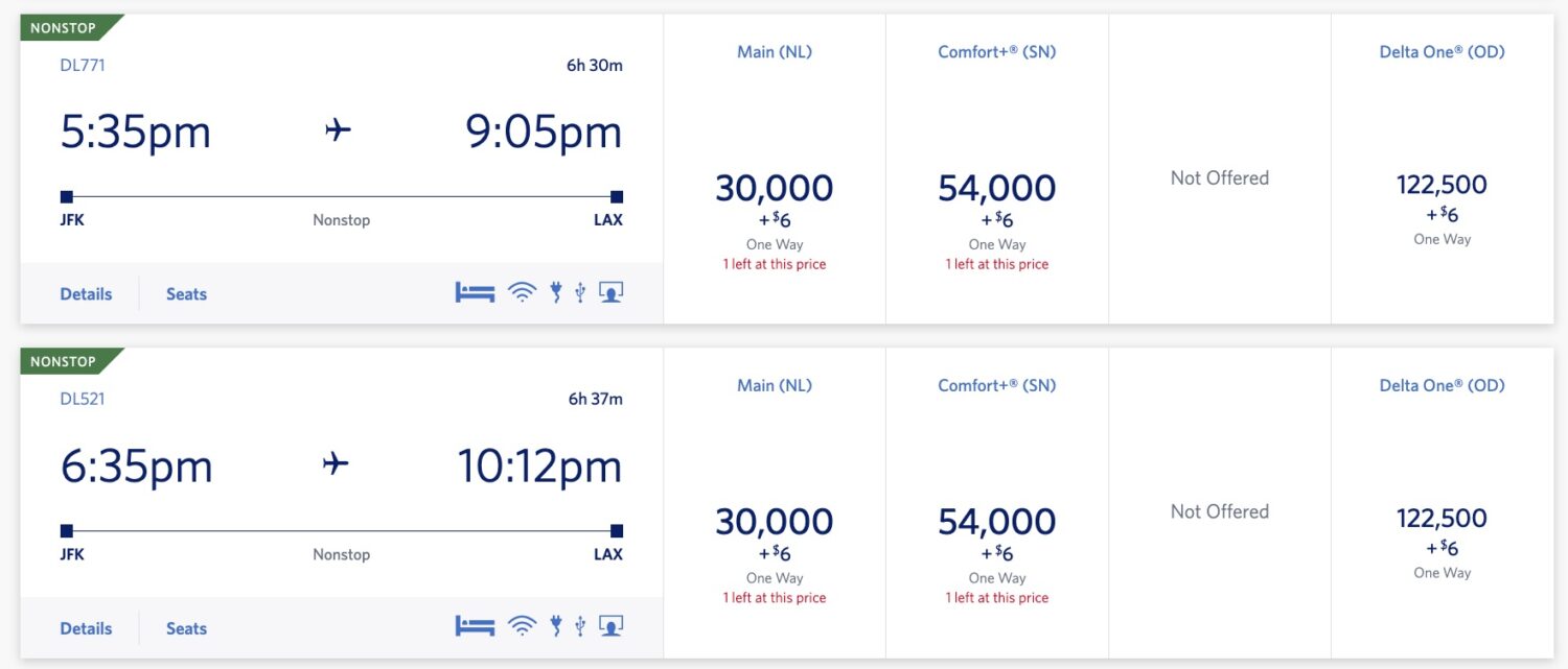 delta jfk to lax skymiles