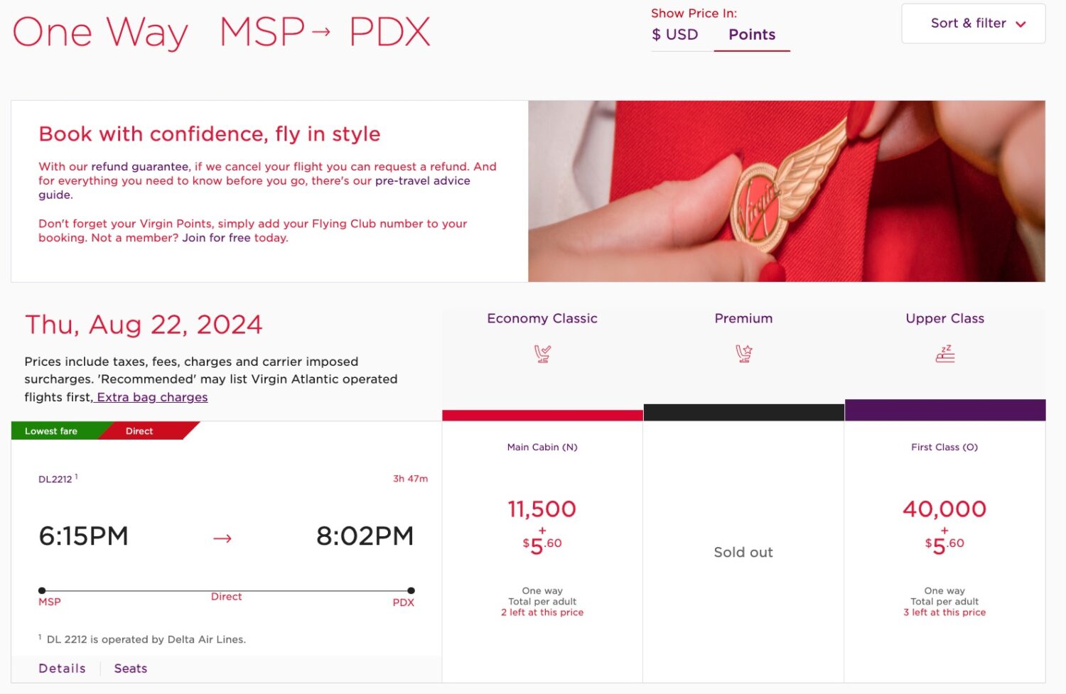 msp to portland virgin