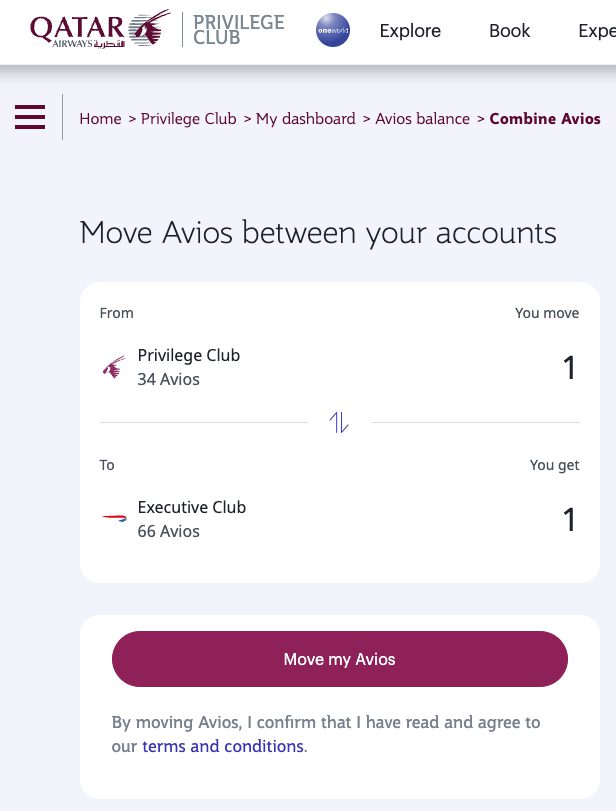 Qatar British Airways transfer avios