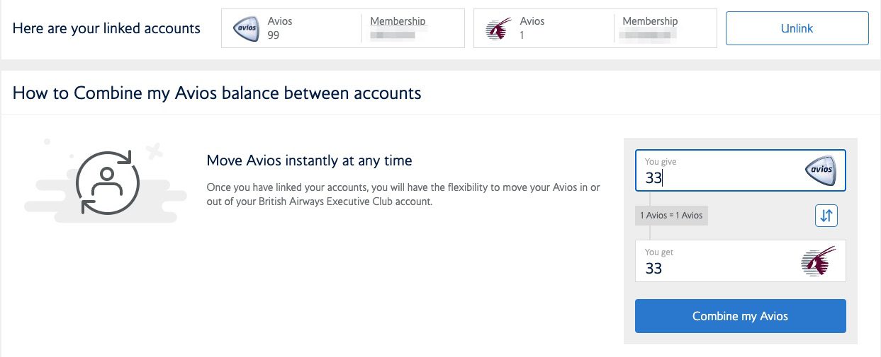transfer avios British Airways Qatar