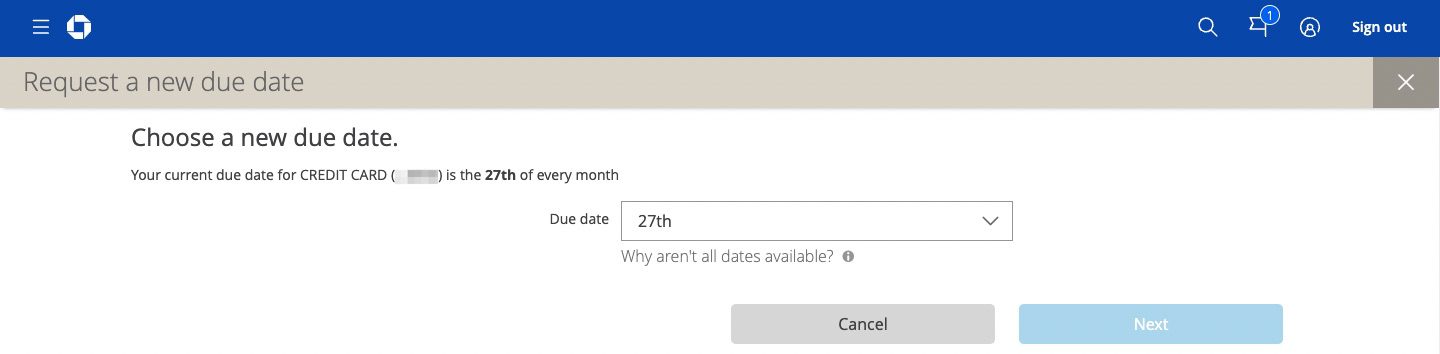 Chase choose new due date