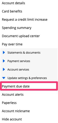 Chase update payment due date
