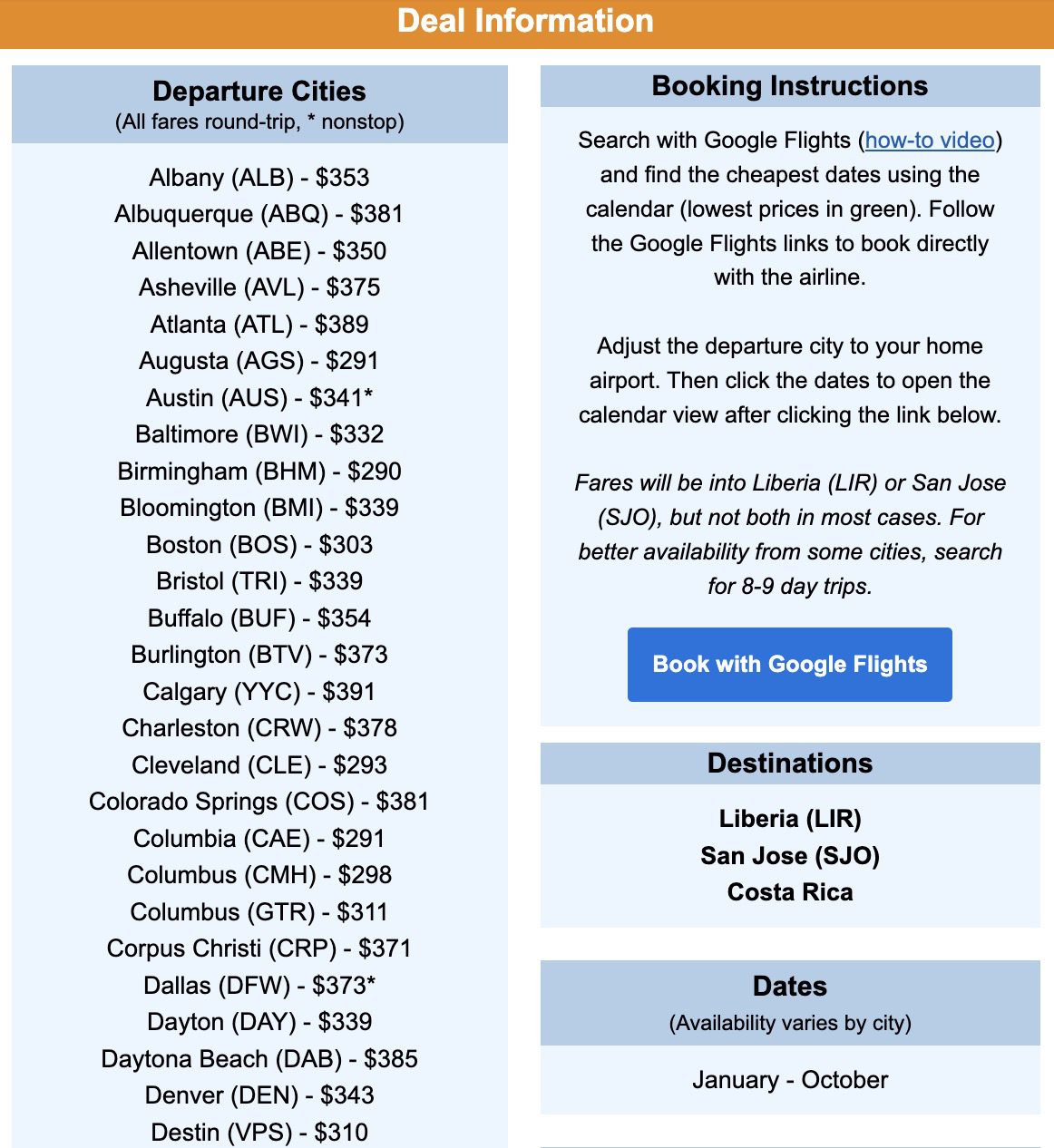 Costa Rica flight deal