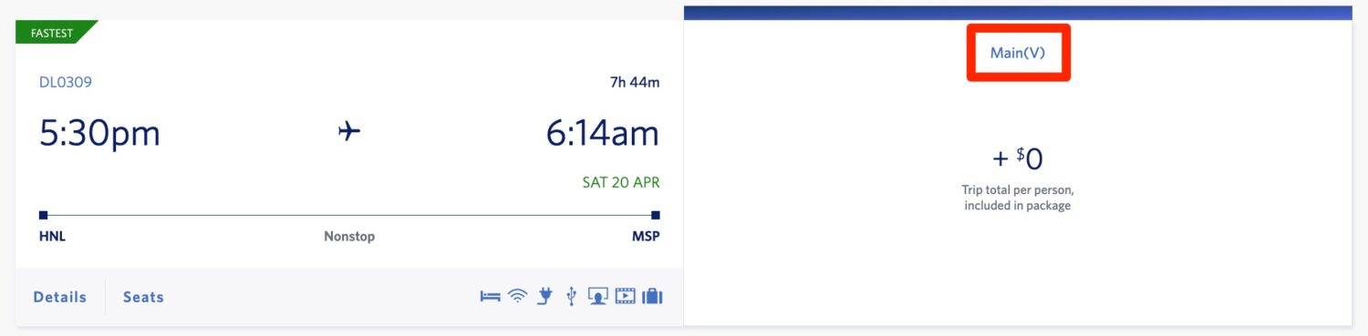 Delta Vacations fare type 'V'