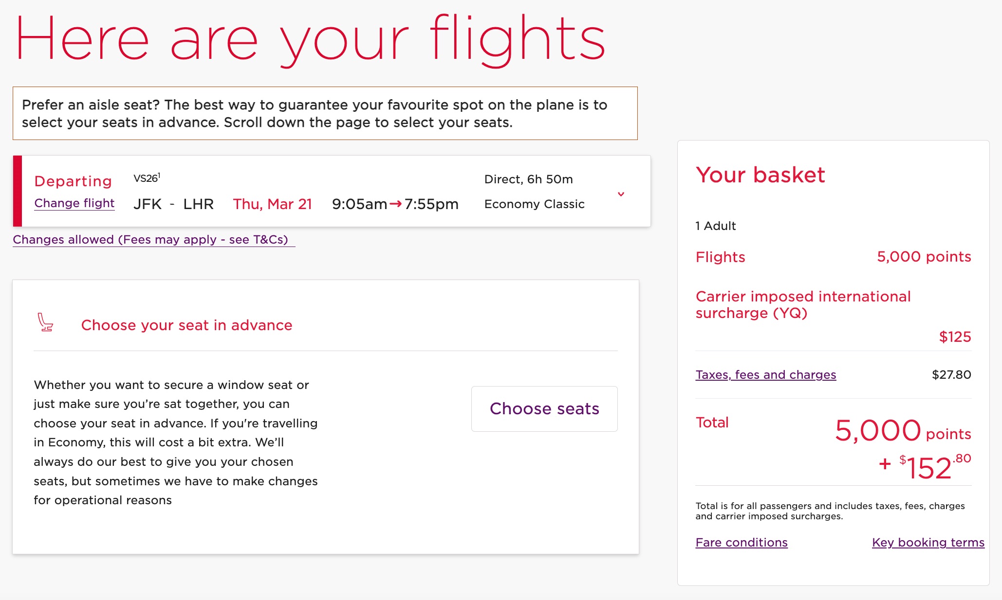 New York (JFK) to London (LHR) award booking