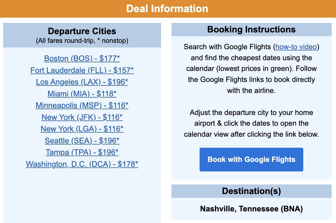Nasvhille flight deal