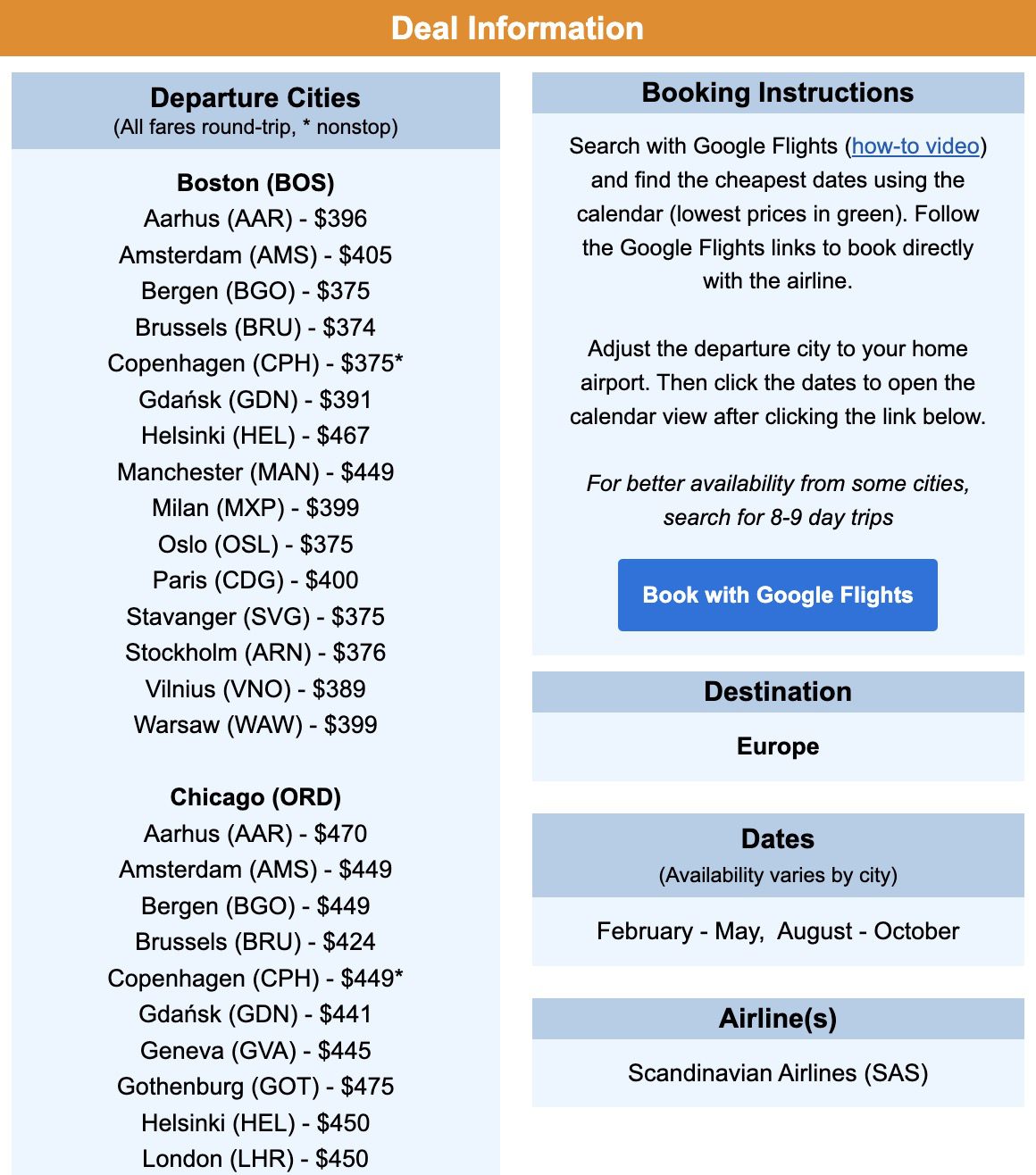 SAS flight deal