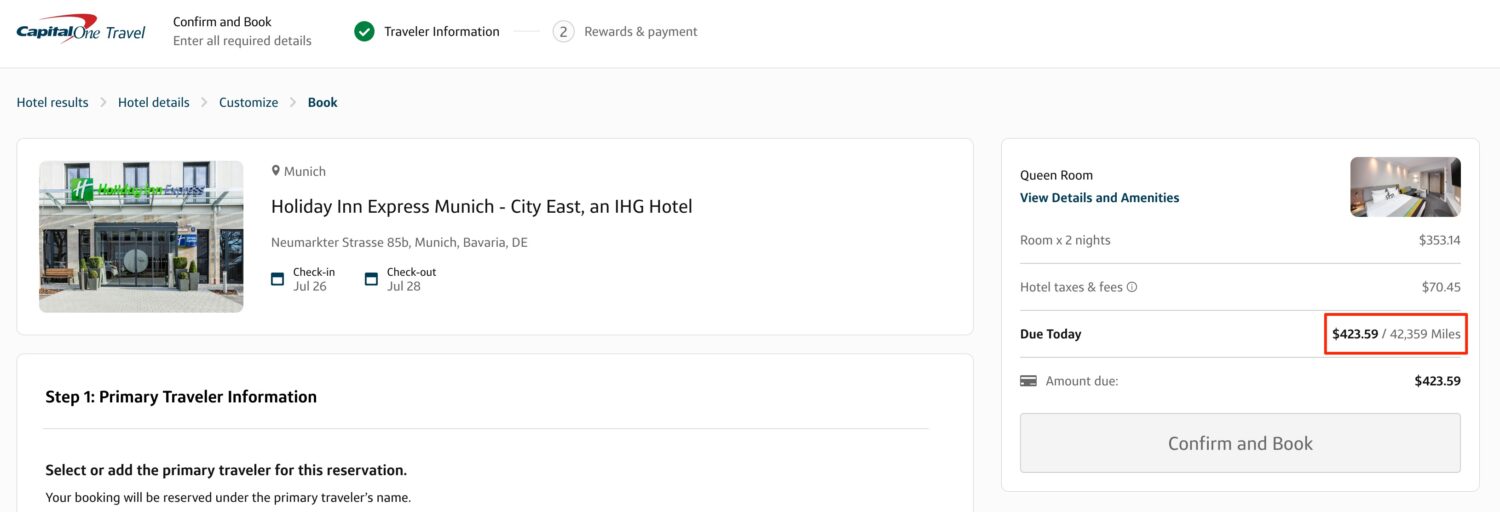 Capital One Travel Munich hotel booking