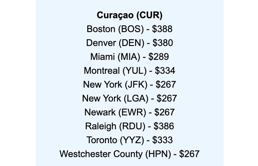 Curacao Thrifty Traveler Premium flight deal