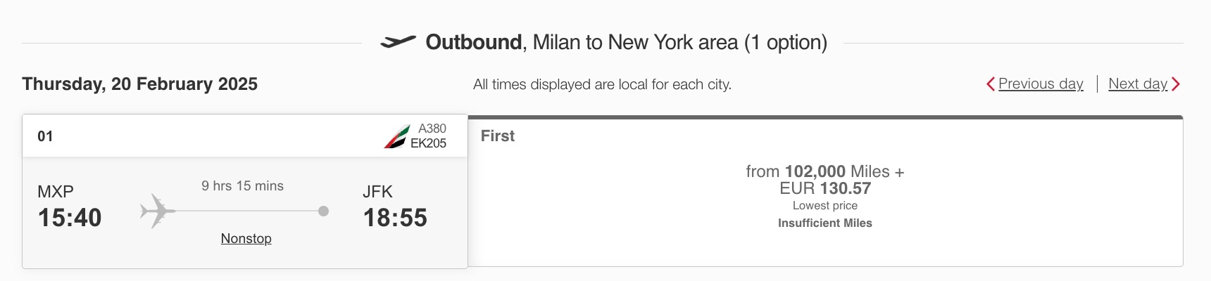 emirates first redemption