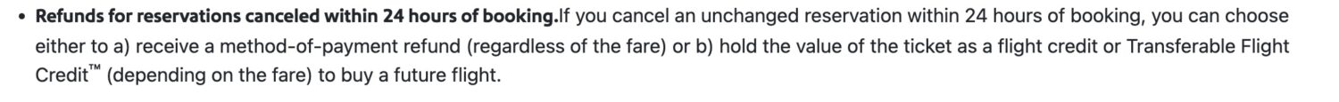 southwest 24 hour rule