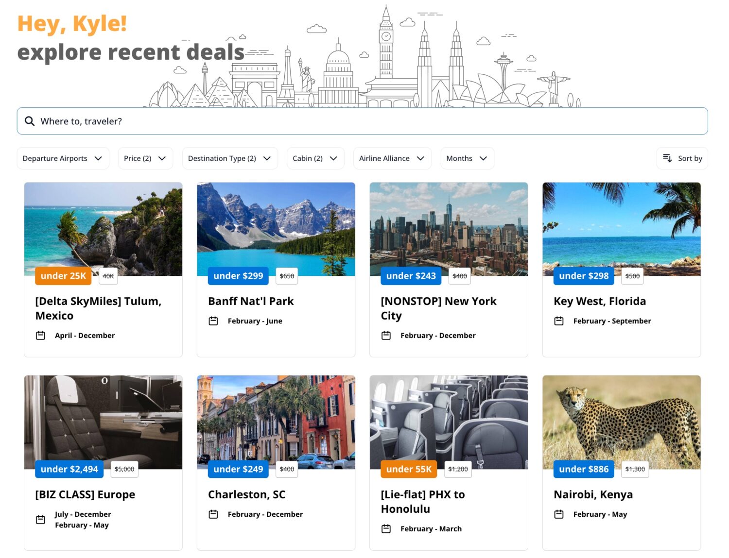 thrifty traveler flight deal hub