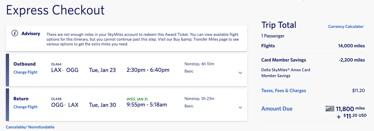 Delta SkyMiles Hawaii booking