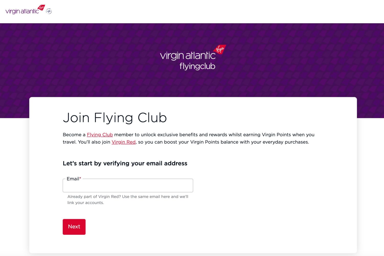 Sign up for a Virgin Atlantic Flying Club frequent flyer account