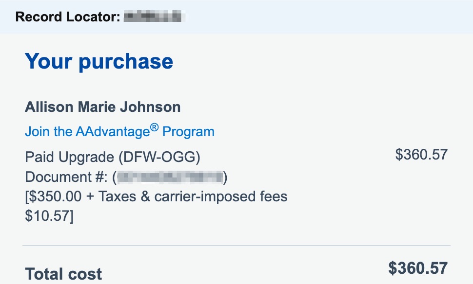 AA business class upgrade