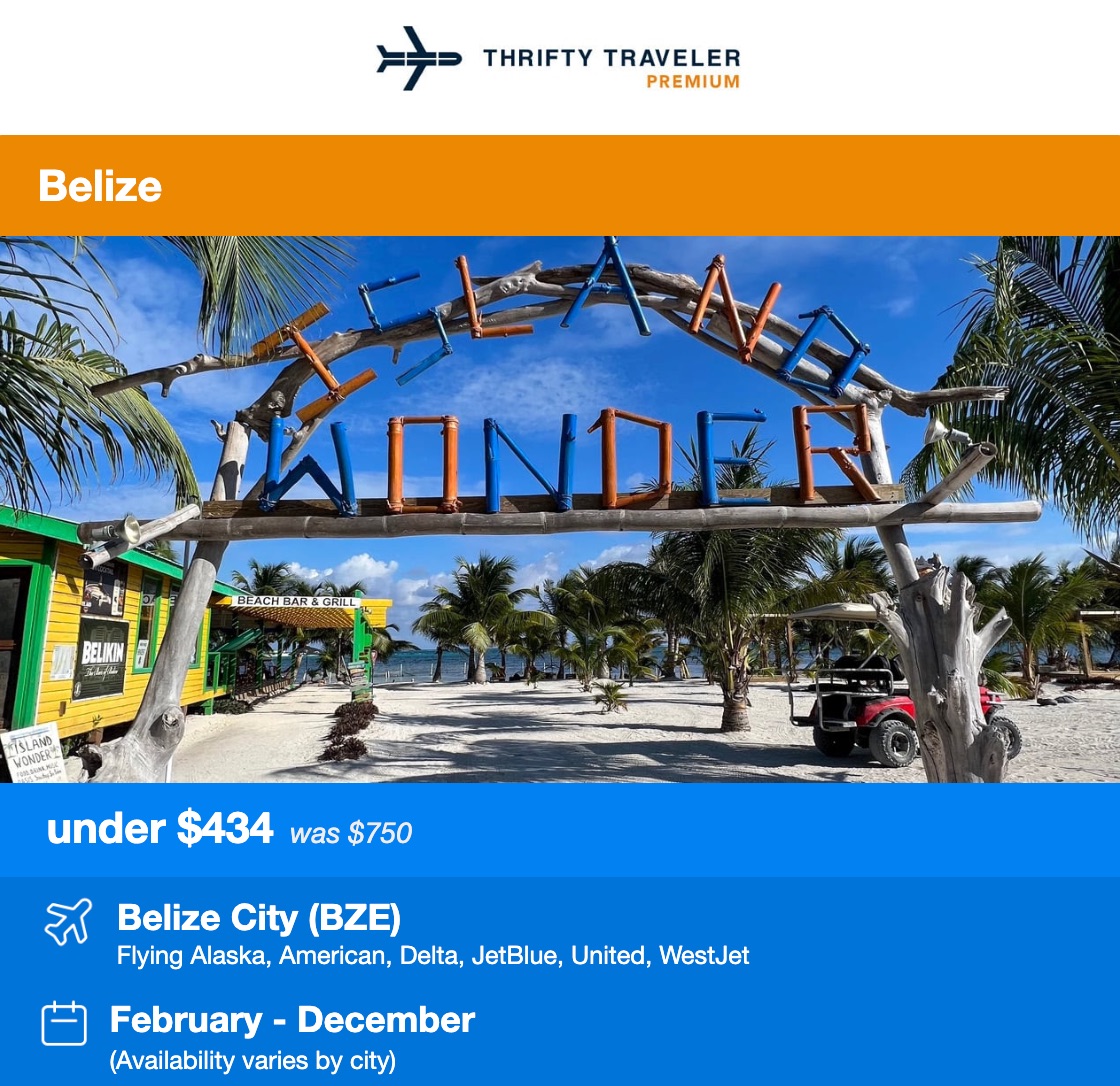 Thrifty Traveler Premium deal on nonstop flights to Belize 