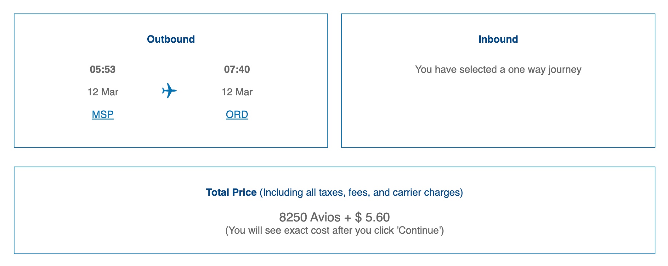 American flight from Minneapolis (MSP) to Chicago (ORD) booked via British Airways