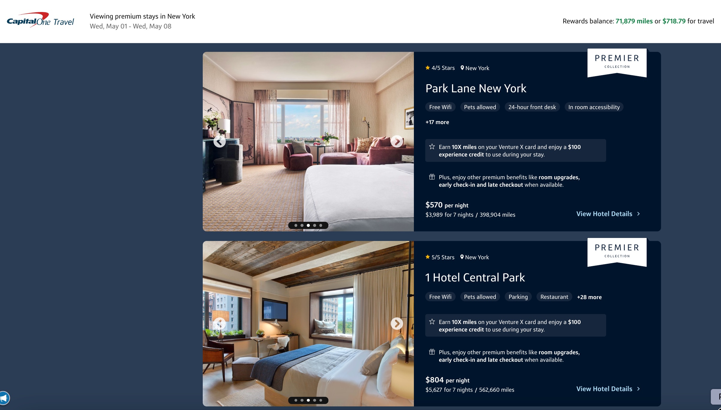 Capital One Premier Collection search for New York City hotels