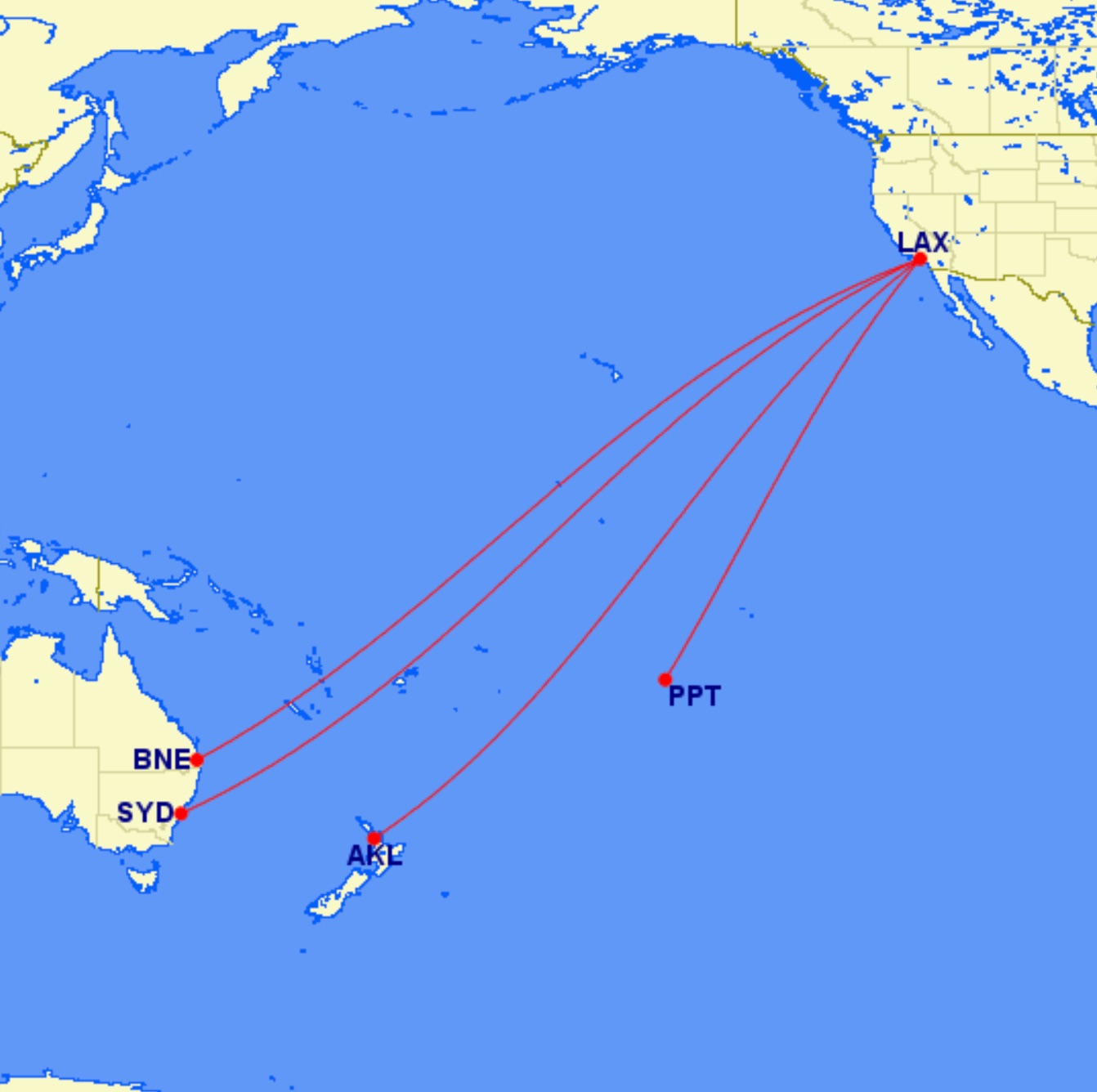 Delta South Pacific route map