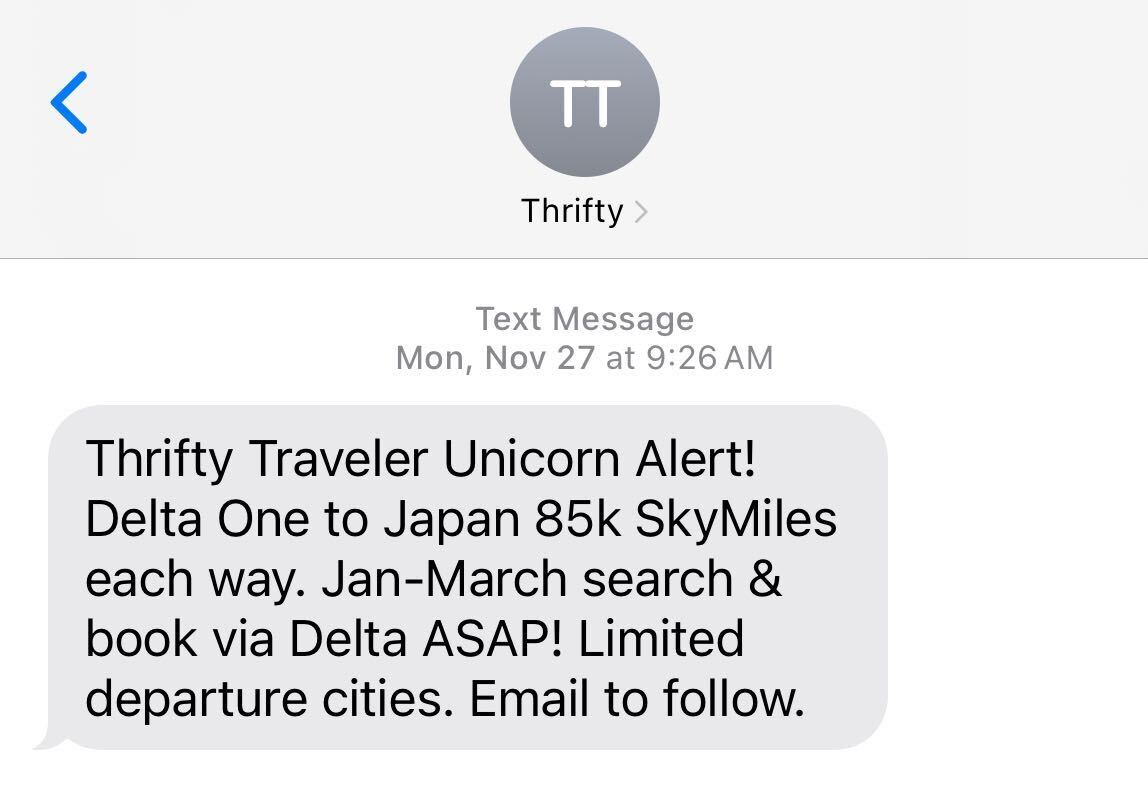 thrifty traveler text alert