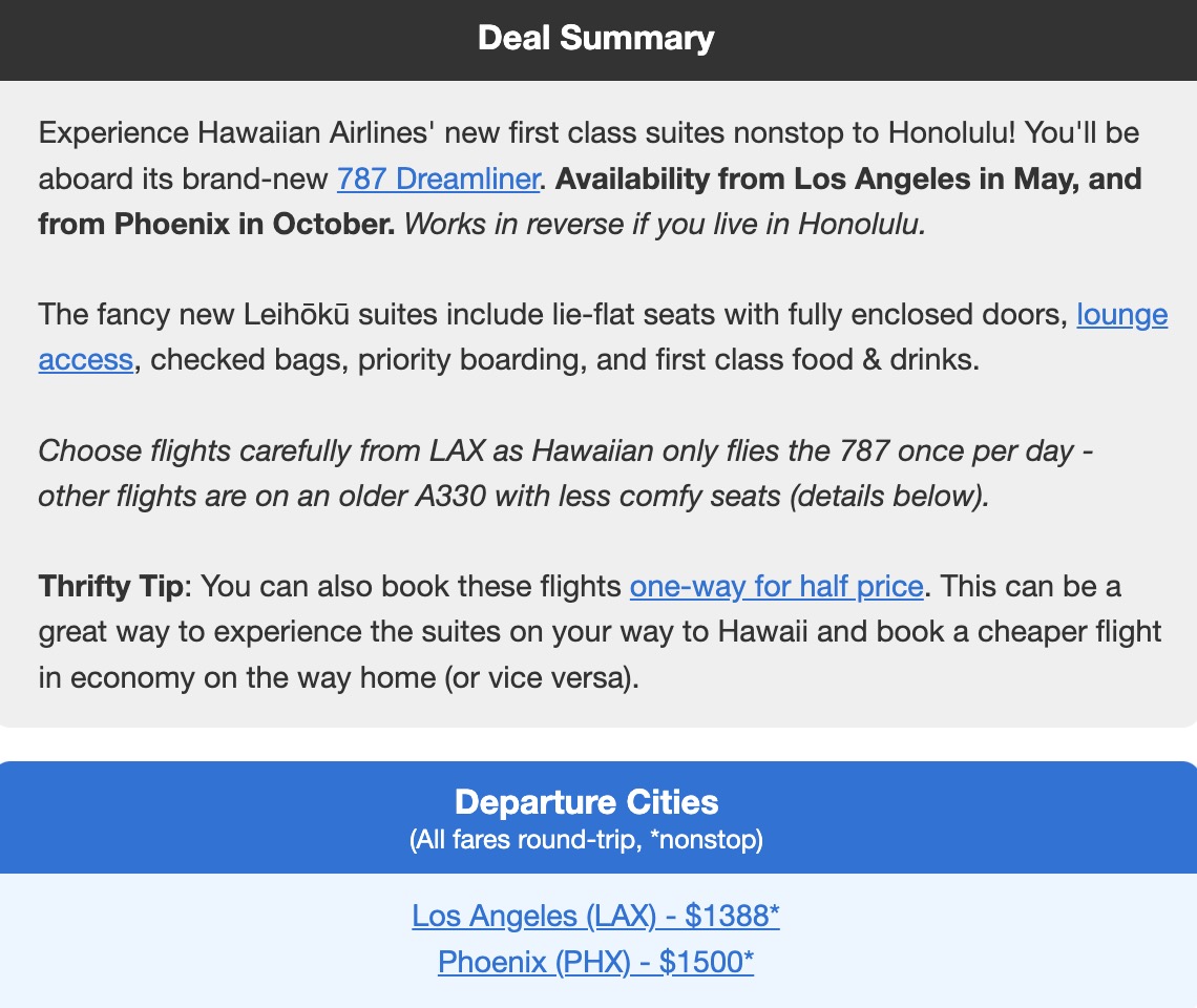 Hawaiian cash deal info