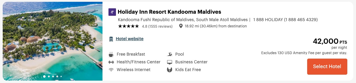Holiday Inn Maldives award booking